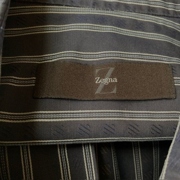 Zegna men's large City Shirt 100% cotton Charcoal grey striped NiCE - Picture 7 of 7